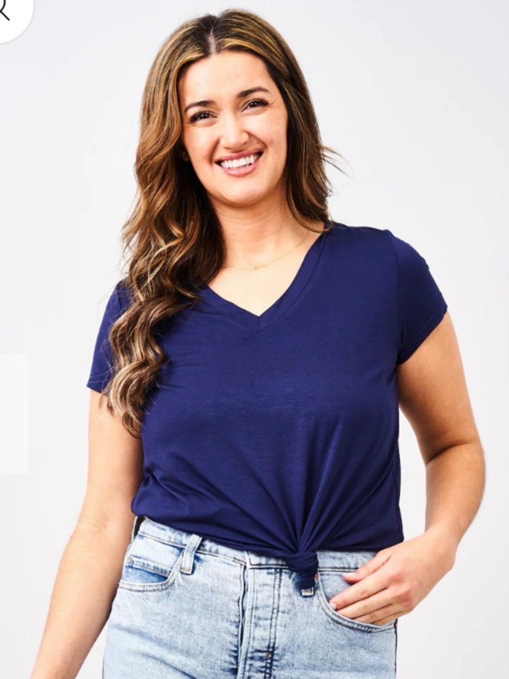 Latched Mama Boyfriend Nursing Navy V-Neck Short Sleeve Tee